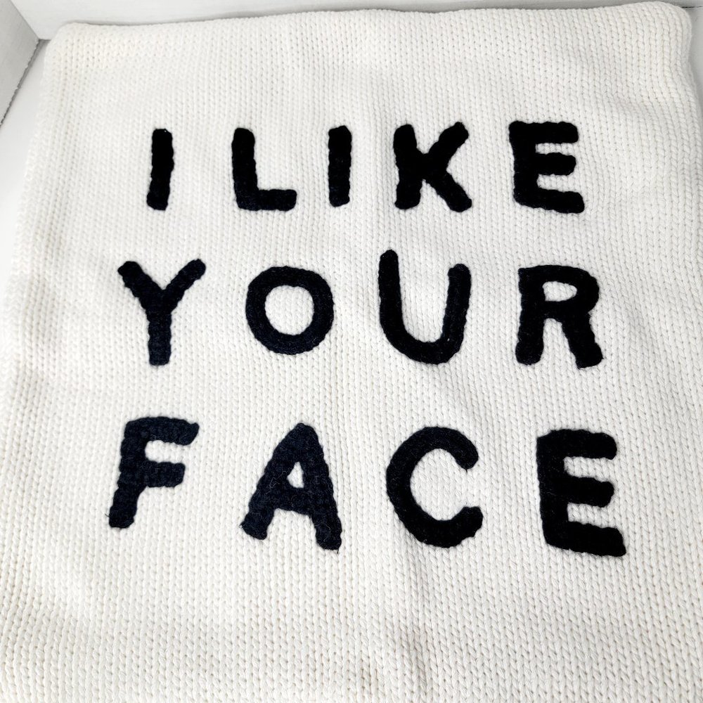 Pottery Barn Kids I like Your Face Knit Pillow Sham 100% Cotton Ivory Winter